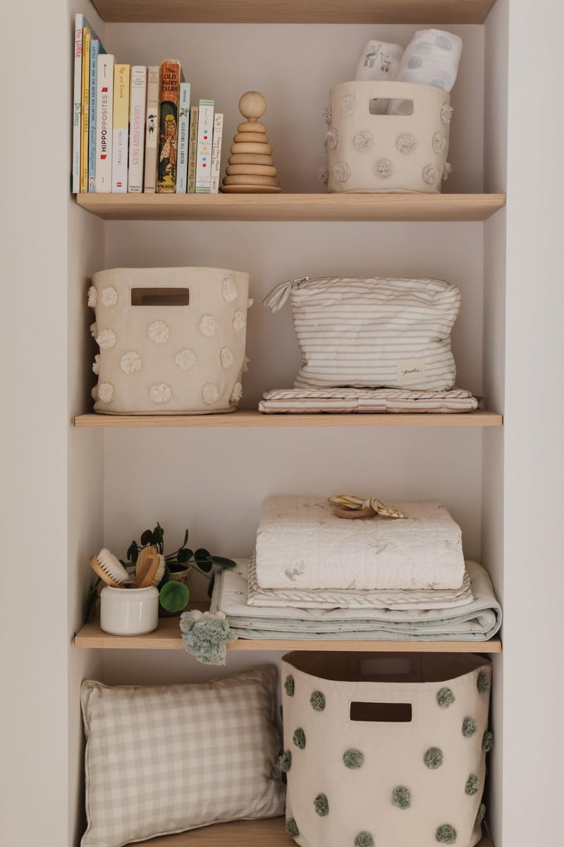 Pehr Pom Pom Basket, Mini (Grey) | 100% Cotton Canvas Storage for Nursery, Playroom & Home | Decorative Organizer | 8”D x 7”H - Image 4