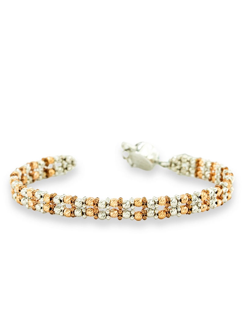 Carved Orb Bangle in Multicolor Gold Double Line  - Image 1