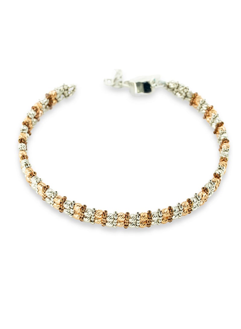 Carved Orb Bangle in Multicolor Gold Double Line  - Image 2