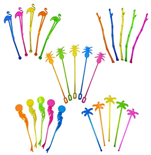 Fun Express 25 Assorted Tropical Luau Tiki Drink Stir Swizzle Sticks Bar - Palm Tree, Margarita, Frozen Drink Cocktail, Flamingo - Image 2