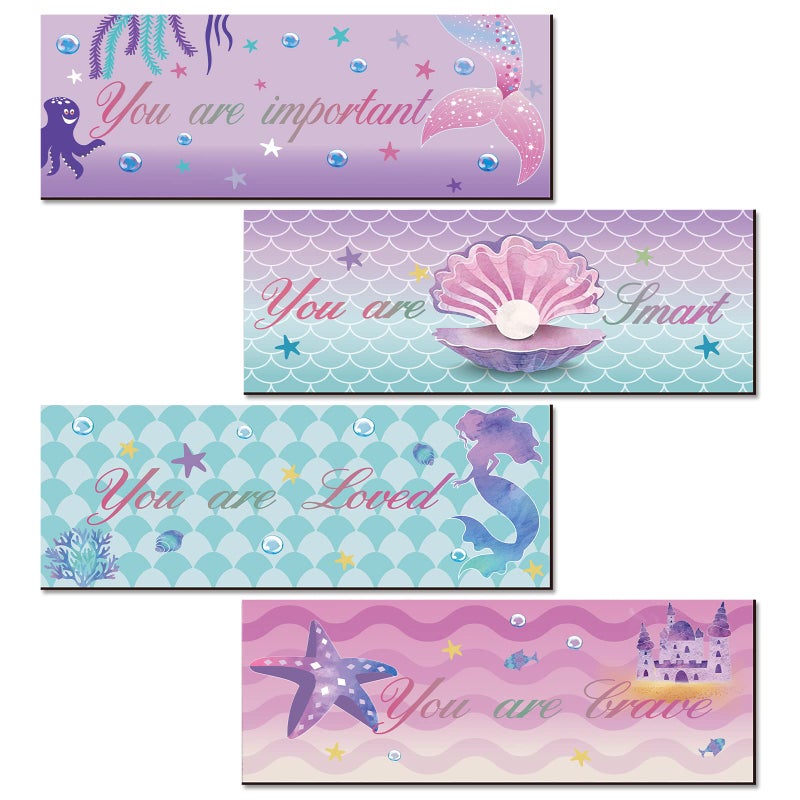 Unittype Unittype 4 Pieces Mermaid Wall Decor for Girls Inspirational Art Plaque Wooden Bedroom Room Signs for Bathroom Home Decoration 