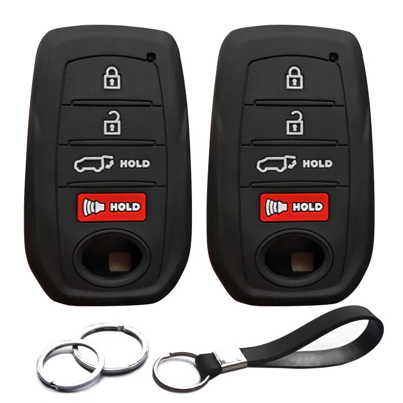 INFIPAR 2pcs Compatible with Toyota Tacoma Prius Venza Corolla Crown Sequoia Tundra Grand Highlander RAV4 Prime Mirai Smart 4 Buttons Key Fob Cover Case Key Chain Protector Keyless Entry Remote Holder - Image 2
