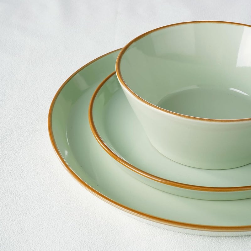 Famiware Saturn Dinnerware Sets Plates and Bowls Sets for 4 12 Pieces Stoneware Dish Set  Chip and Scratch Resistant Microwave and Dishwasher Safe Tableware Set Light Green with Rim - Image 3