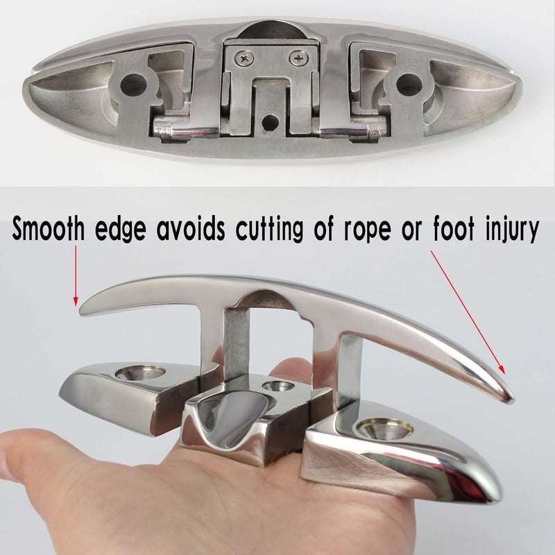 VEITHI 316 Stainless Steel Boat Folding Cleats Boat Dock Cleats 5/6/8.5 inch, Flip up Dock Cleat for Deck and Boat, Dock Cleats Folding Cleat Rope Cleat Boat Cleats with Fasteners (1,2,4,6 Pack) - Image 4