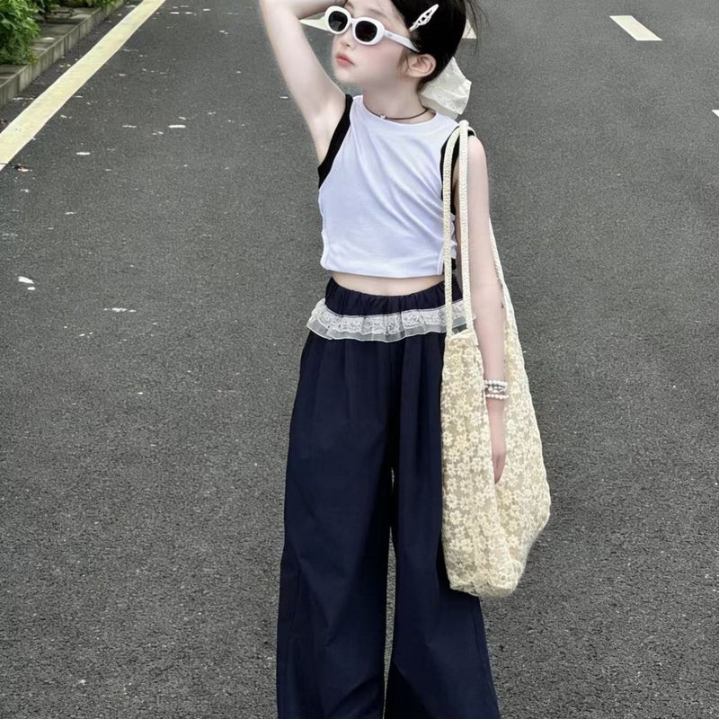 Girls'' Summer Thin Quick-Dry Wide-Leg Cargo Pants, Fashionable Versatile Casual Long Pants in Sky Blue, Pink, Yellow, and Solid Colors - Image 4