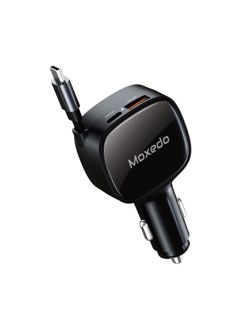 Moxedo Car Charger 84W Output Power QC 3.0 PPS USB-C & USB-A with Built-in Retractable USB-C Cable Compatible with Android iOS and other Devices - Image 1