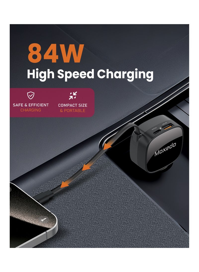 Moxedo Car Charger 84W Output Power QC 3.0 PPS USB-C & USB-A with Built-in Retractable USB-C Cable Compatible with Android iOS and other Devices - pzsku/Z93B7AA95F8E5BD070172Z/45/_/1736260405/9999a1ee-b580-4ba7-a934-a14e152d55db