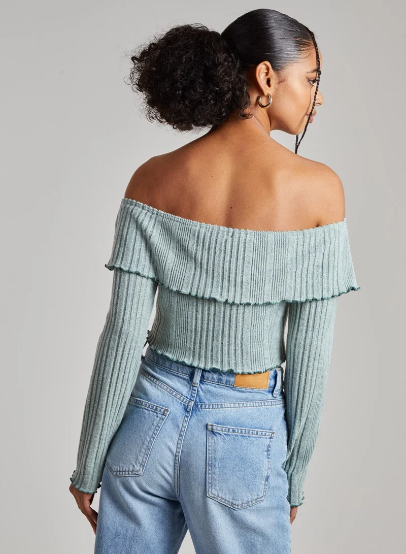 Pink Vanilla Wide Brushed Ribbed Bardot Top