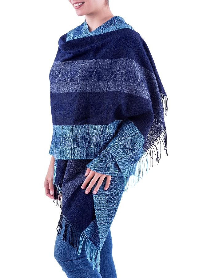 NOVICA NOVICA Blue 100% Peruvian Alpaca Wool Shawl, Huancayo Blues'  - Image 2
