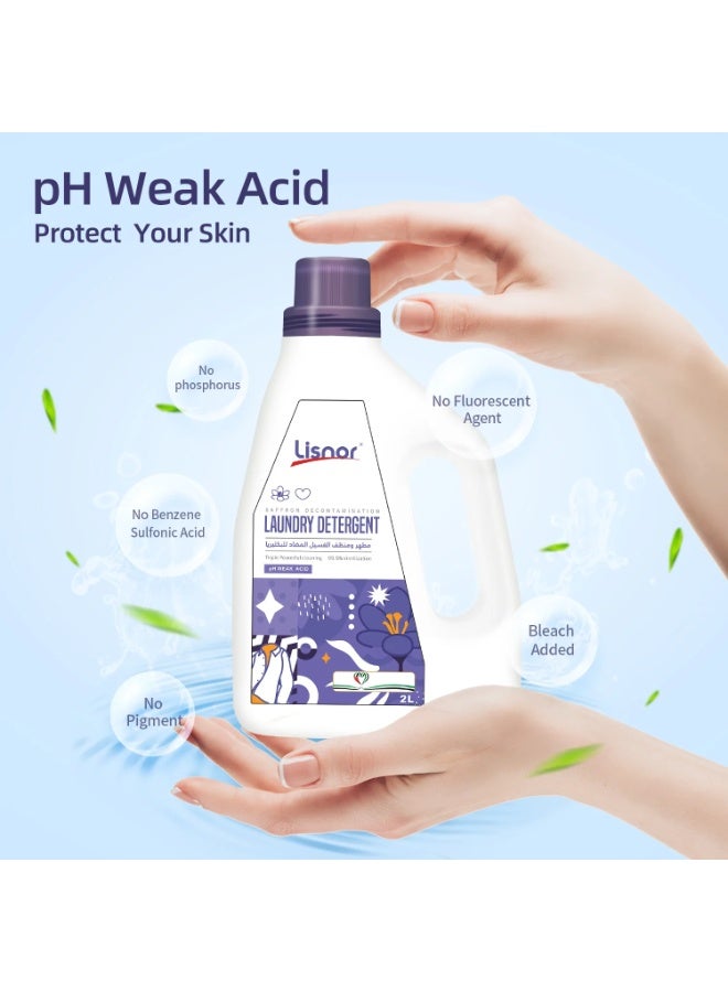 ليسنور سائل غسيل الملابس، منظف قوي متعدد الاستخدامات ومزيل للبقع برائحة الزعفران العطرية ومنعم للأقمشة، 2 لتر، عبوة من قطعة واحدة - Image 2