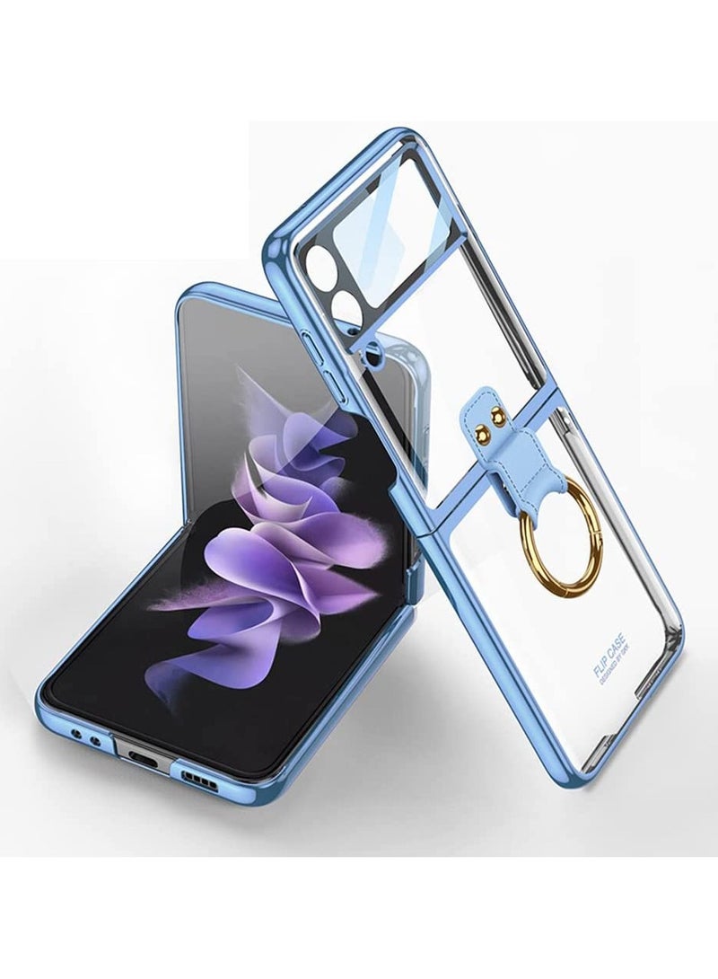 جولدن ماسك جراب حماية لموبايل سامسونج جالاكسي Z فليب 4 الترا رفيع للغاية مع شاشة كاميرا مع حلقة - (ازرق) - Image 1