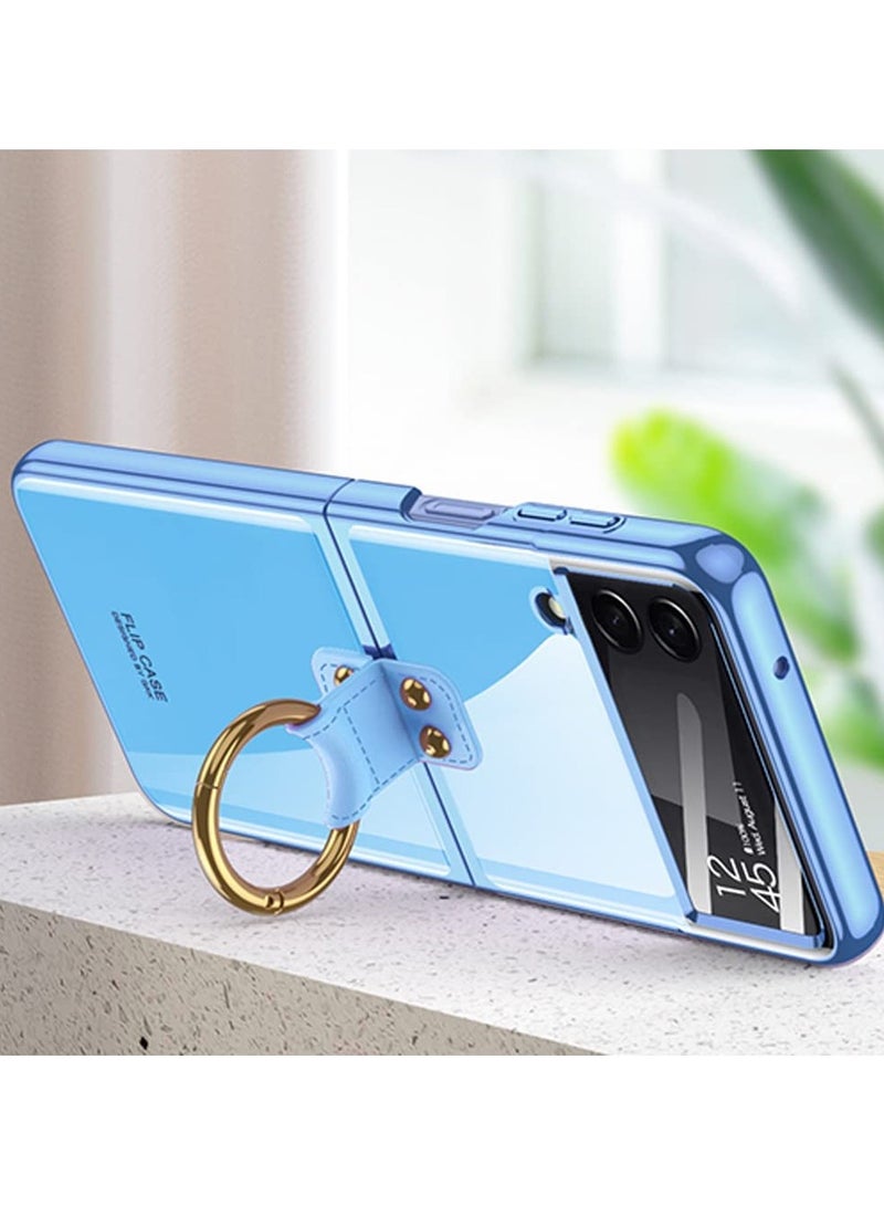 جولدن ماسك جراب حماية لموبايل سامسونج جالاكسي Z فليب 4 الترا رفيع للغاية مع شاشة كاميرا مع حلقة - (ازرق) - Image 2