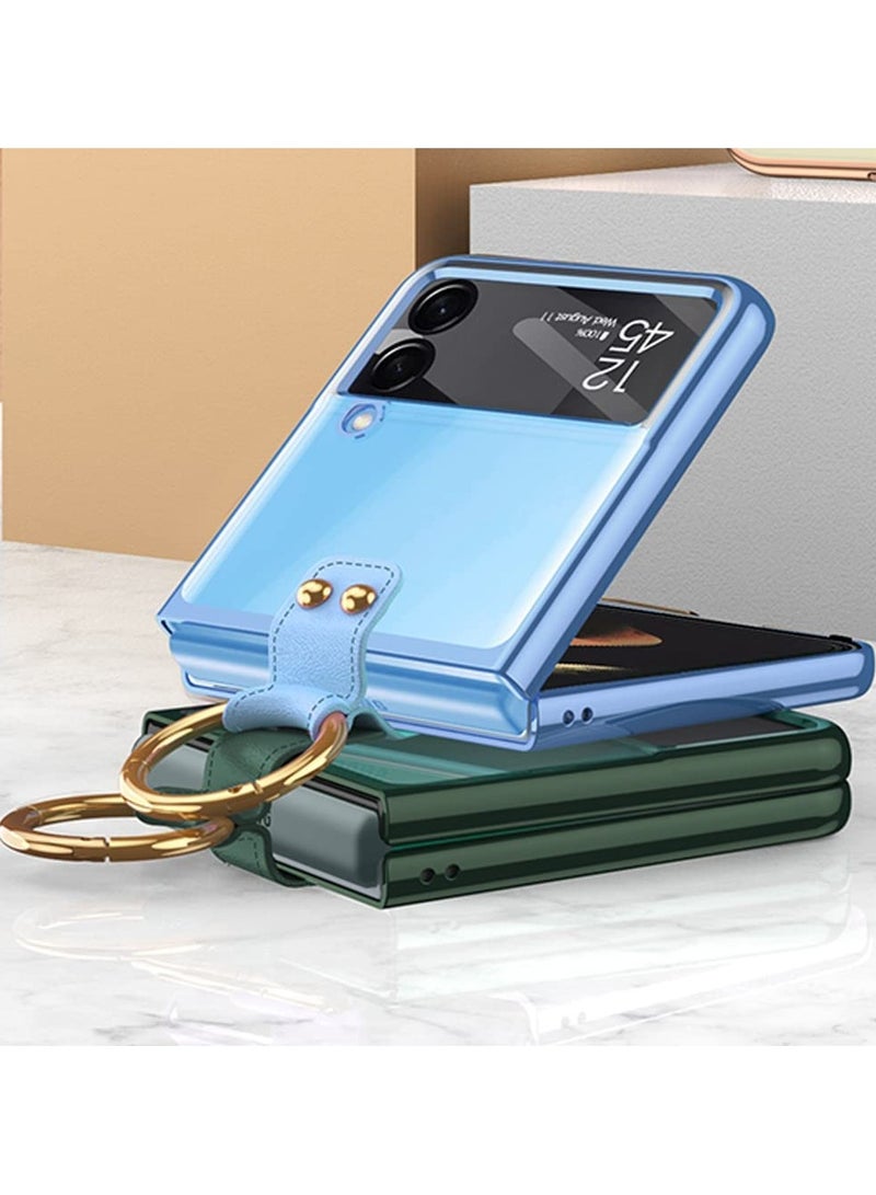 جولدن ماسك جراب حماية لموبايل سامسونج جالاكسي Z فليب 4 الترا رفيع للغاية مع شاشة كاميرا مع حلقة - (ازرق) - Image 3