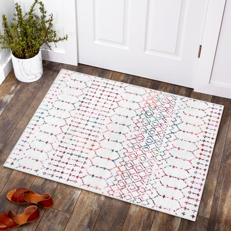 La Home Lahome Moroccan Indoor Door Mats for Entryway 2x3 Area Rug NonSlip Backing Washable Rug for Kitchen Low Pile Throw Soft Bath Rug Colorful Print Distressed Front Door Rugs for Entrance Bedside Hana - Image 2