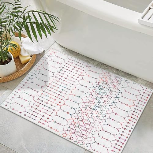 La Home Lahome Moroccan Indoor Door Mats for Entryway 2x3 Area Rug NonSlip Backing Washable Rug for Kitchen Low Pile Throw Soft Bath Rug Colorful Print Distressed Front Door Rugs for Entrance Bedside Hana - Image 3