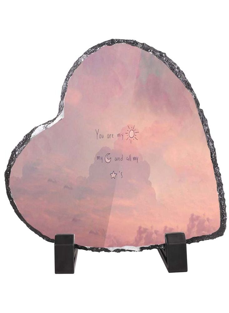 Service Zone Protective Printed White Heart Shape Marble Photo Frame for Table Top You Are My Sun My Moon And All My Stars 