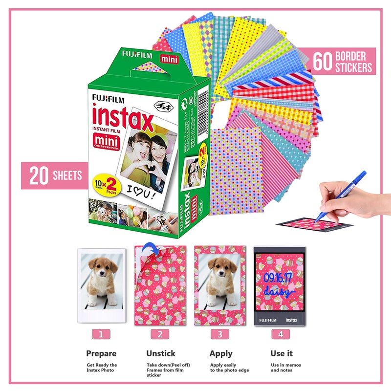 Fujifilm Instax Mini Instant Film (3 Pack, 60 Sheets) 5 Plastic Desk Frames, 60 Sticker Frames, 10 Hanging Creative Frames, 1 Pack Corner Stickers. - Image 2