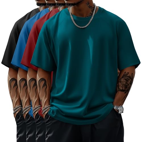 Evervibe 4 Pack Mens Big Tall Short Sleeve Tees Crew Neck Shirts Moisture Wicking Gym Casual Tops MultipackBlack Lake Green Blue Wine Red3XLarge - Image 1