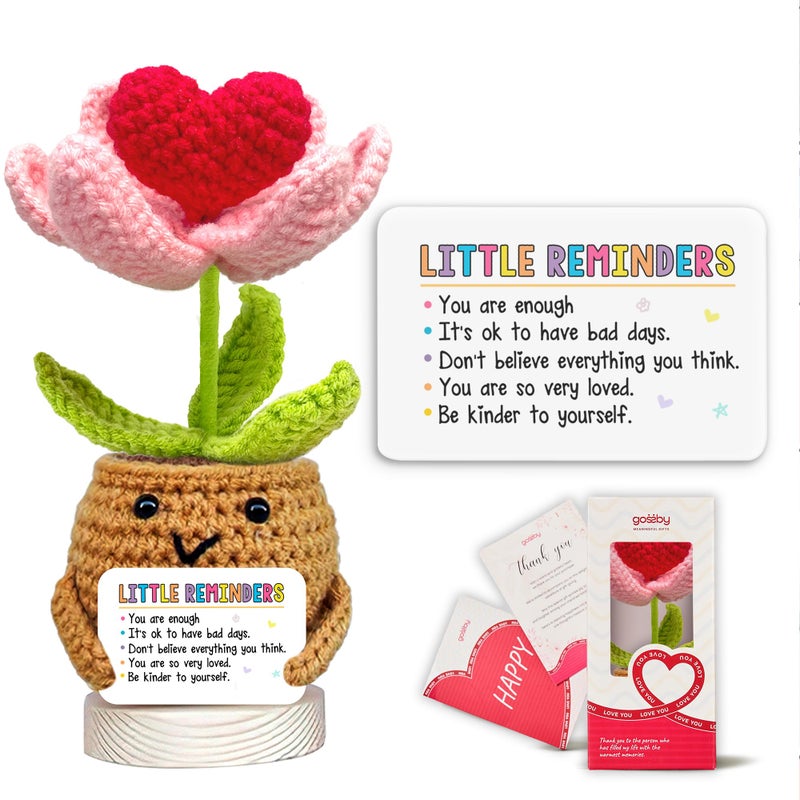 Gossby Handmade Positive Heart Crochet with Message Little Reminder You are Enough Inspirational Gift for Women Positive Energy Apreciation Farewell Retirement Goodbye Gift for Coworker - Image 2