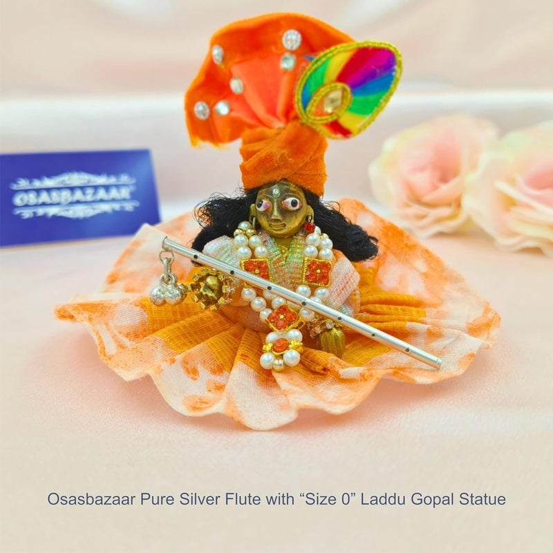 Osasbazaar Pure Silver Flute Bansuri For Laddu Religious Gopal, Krishna, Thakur Ji, Kanha, Janmashtami Puja, Mandir, Temple - 97%-99% Pure BIS Hallmarked - Image 2