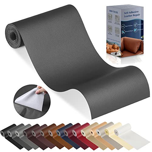 YAFLC Leather Repair Patch for Furniture, 4" x 63" Self Adhesive Leather Repair Kit Vinyl Repair Tape for Car Seat Sofa Jackets Couches Chair Dark Grey - Image 1