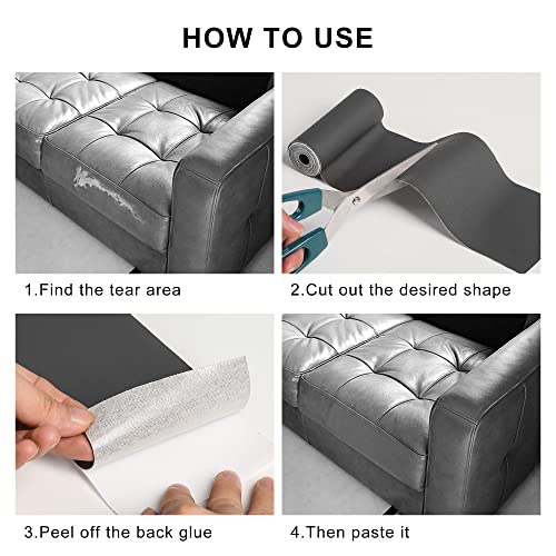 YAFLC Leather Repair Patch for Furniture, 4" x 63" Self Adhesive Leather Repair Kit Vinyl Repair Tape for Car Seat Sofa Jackets Couches Chair Dark Grey - Image 5