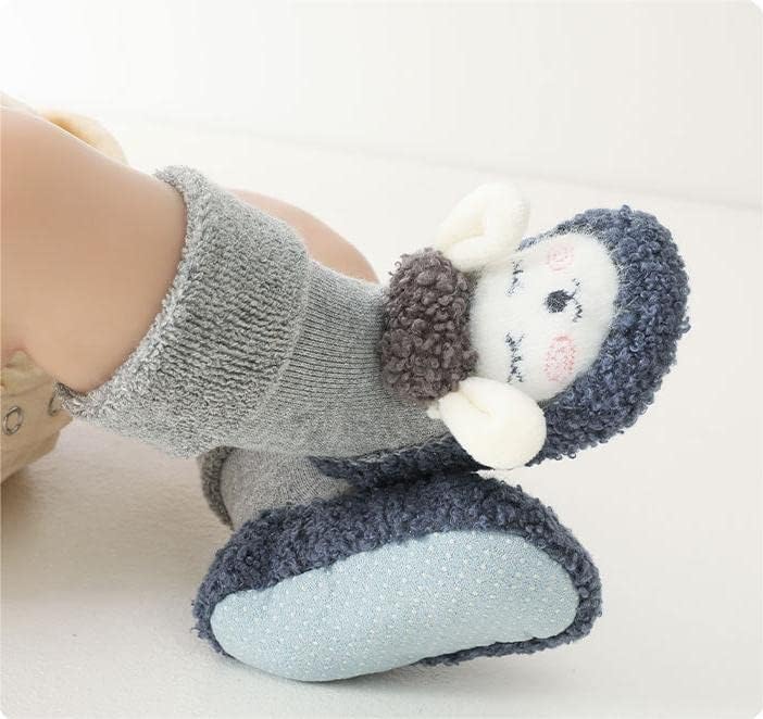 klarako Baby Cartoon Plush Cotton Toddler Shoes,Boy Girls Toddlers Thickened Animal Non-Skid Indoor Slipper Winter Warm Shoes Socks (Beige,12cm-for 6-12Months) - Image 2