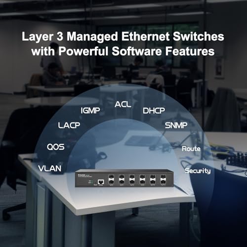 MokerLink 12 Port 10G SFP+ Managed Fiber Switch, 1G/10G SFP Slot, L3 Web/CLI Managed, 240Gbps Bandwidth Desktop|Rackmount Network Switch - Image 5