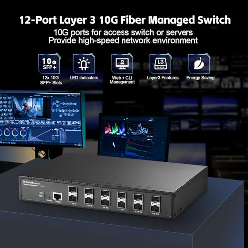 MokerLink 12 Port 10G SFP+ Managed Fiber Switch, 1G/10G SFP Slot, L3 Web/CLI Managed, 240Gbps Bandwidth Desktop|Rackmount Network Switch - Image 2