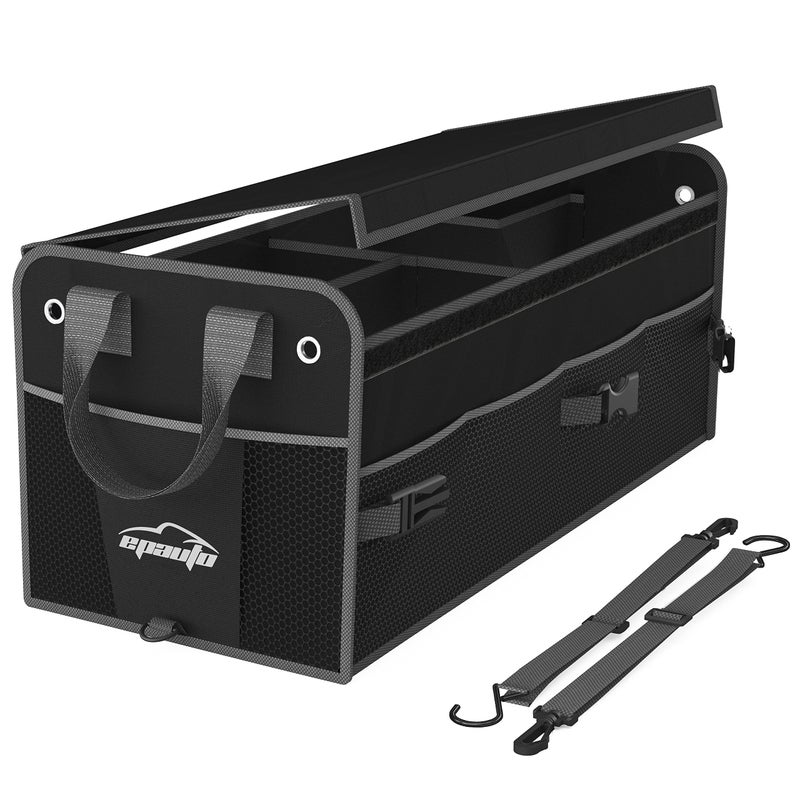 منظم صندوق السيارة EPAuto Premium 3Compartment مع غطاء قابل للإزالة باللون الأسود
