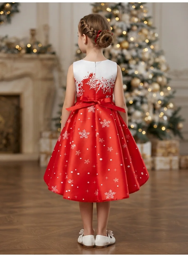 D'daniela Christmas New Year Dress Red White Printed Santa