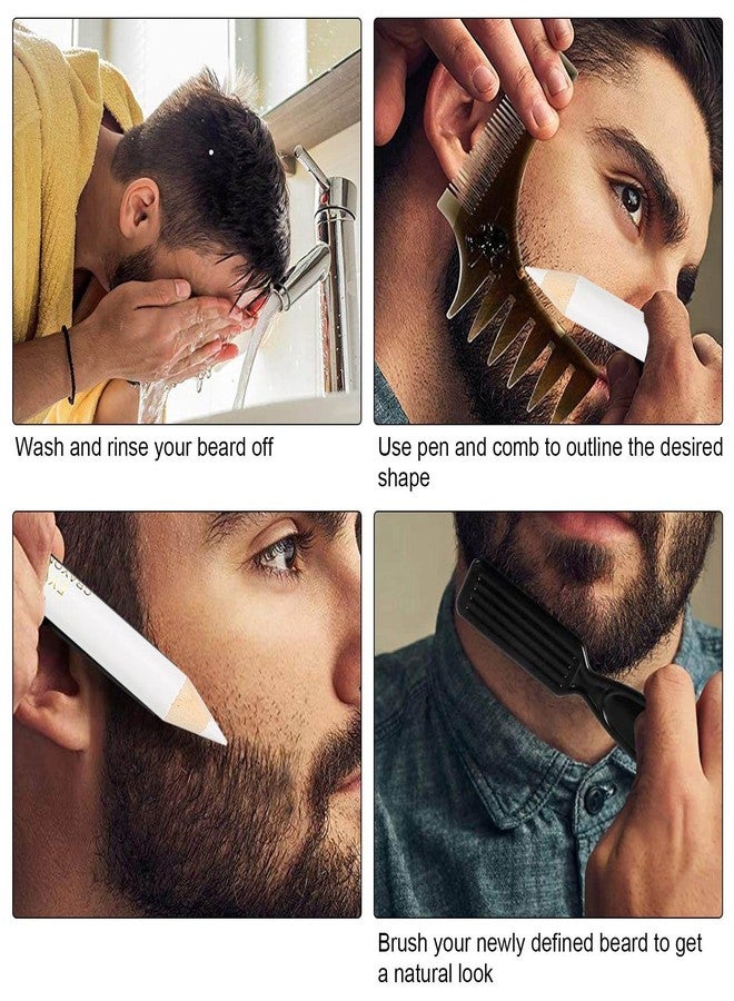 Luatoxry Barber Pencil, White Hairline Pencil for Men, Household Beard Lineup Pencils with Sharpener, Professional Minerals Beard Liner Pen for Shaping Different Mustache Styling - Image 5
