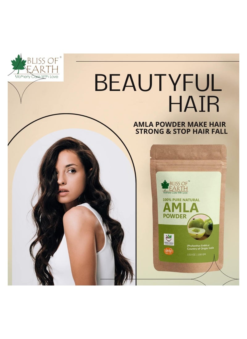 BLISS OF EARTH 100% Pure Natural AMLA Powder 100GM Indian Gooseberry Great For Hair Conditioning & Hair Coloring Mixture Natural Vitamin C & Antioxidants Pack of 4  - Image 3