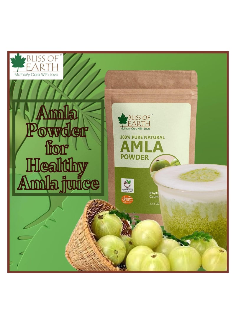 BLISS OF EARTH 100% Pure Natural AMLA Powder 100GM Indian Gooseberry Great For Hair Conditioning & Hair Coloring Mixture Natural Vitamin C & Antioxidants Pack of 4  - Image 2