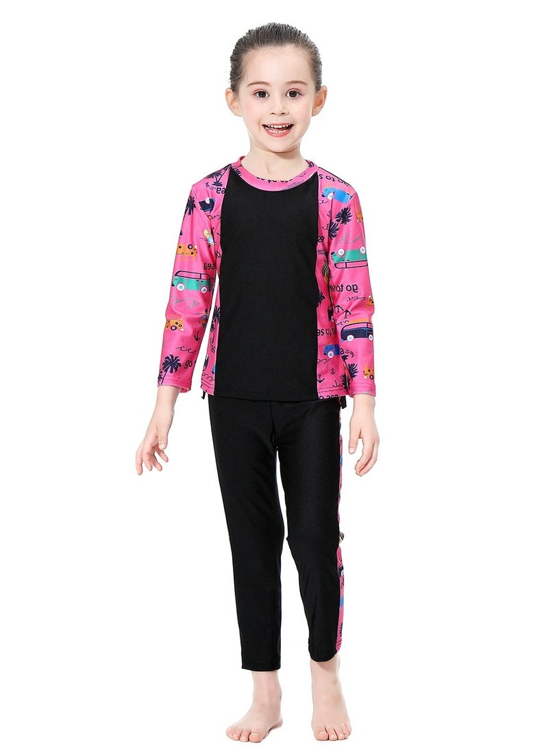 Loquat - 3-Piece Girls Fast Dry Swimwear Burkinis Round Neck Flower Split Swimsuit Swimwear With Cap Set Black - Image 1
