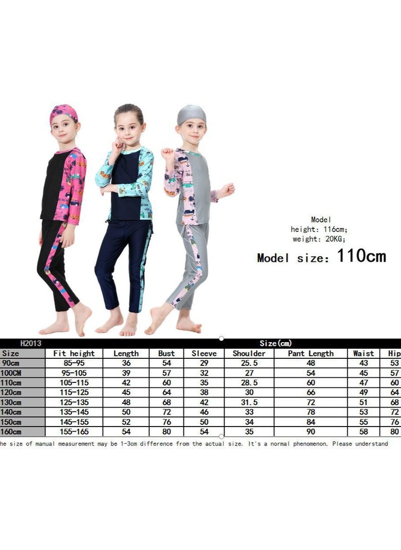 Loquat - 3-Piece Girls Fast Dry Swimwear Burkinis Round Neck Flower Split Swimsuit Swimwear With Cap Set Black - Image 1
