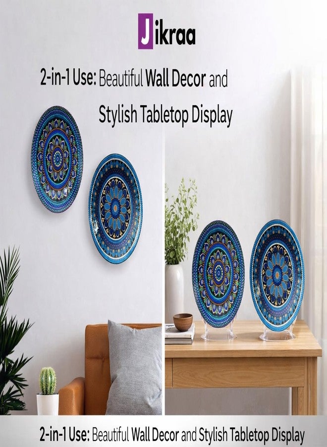 JIKRAA® Evil Eye Ceramic Decorative Wall Plate | 2-in-1 Evil Eye Protection Prosperity Wall Hanging & Tabletop Showpiece with Stand | Blue Nazar Home Decor for Living Room & Office | Set of 2 Plates of 8 Inch | Ideal Gift for Housewarming & Festive Decor - Image 2