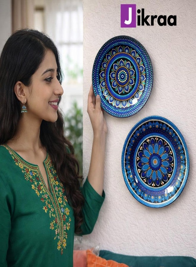 JIKRAA® Evil Eye Ceramic Decorative Wall Plate | 2-in-1 Evil Eye Protection Prosperity Wall Hanging & Tabletop Showpiece with Stand | Blue Nazar Home Decor for Living Room & Office | Set of 2 Plates of 8 Inch | Ideal Gift for Housewarming & Festive Decor - Image 3