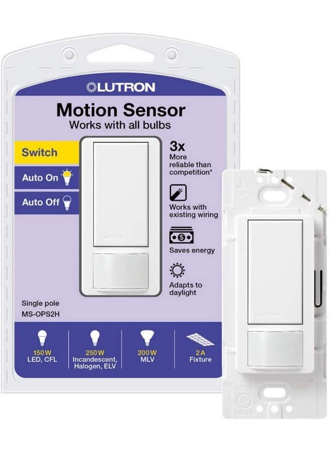 LUTRON Maestro Motion Sensor Switch 2 Amp Single Pole Ms-Ops2-Wh White  - Image 1