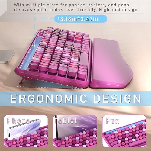 MPTOG Colorful Wireless Computer Keyboard and Mouse Combo with Phone Holder, Wrist Rest, Typewriter Keys, 2.4GHz Wireless, Full-Sized Optical Mouse for PC and Laptop (Rose-Red) - Image 4
