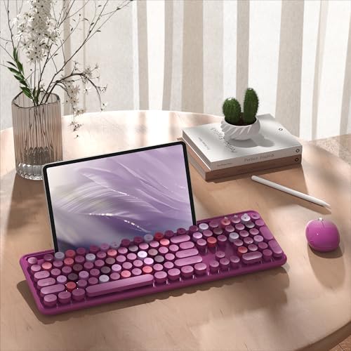 MPTOG Colorful Wireless Computer Keyboard and Mouse Combo with Phone Holder, Wrist Rest, Typewriter Keys, 2.4GHz Wireless, Full-Sized Optical Mouse for PC and Laptop (Rose-Red) - Image 3