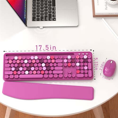 MPTOG Colorful Wireless Computer Keyboard and Mouse Combo with Phone Holder, Wrist Rest, Typewriter Keys, 2.4GHz Wireless, Full-Sized Optical Mouse for PC and Laptop (Rose-Red) - Image 5