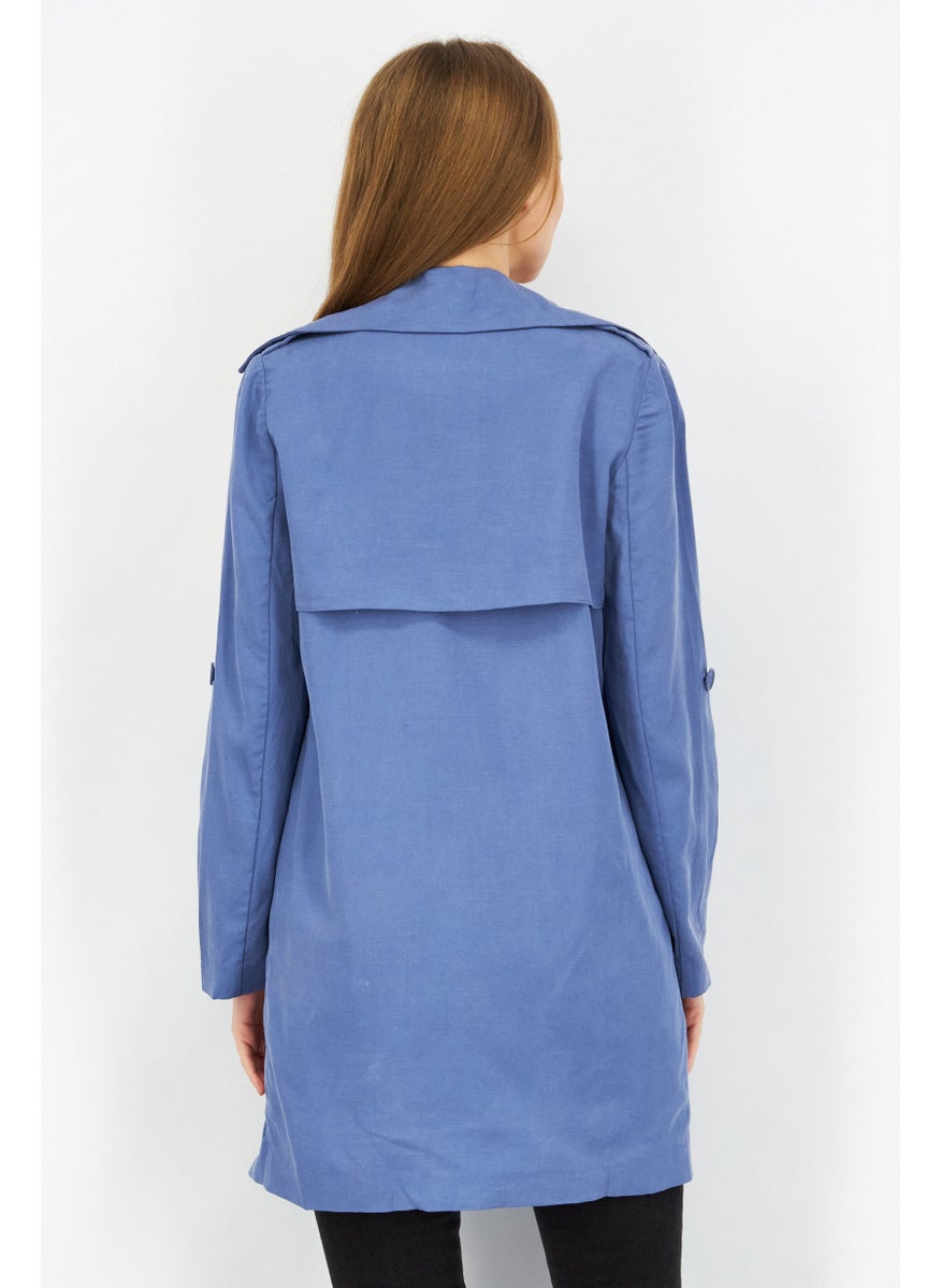 Women Plain Split Neck Long Sleeves Trench Coat, Blue - pzsku/Z93B83B125A6C0F57ED41Z/45/_/1728334151/4c5bbbee-6db5-4d41-8b2e-7cd716325ab8