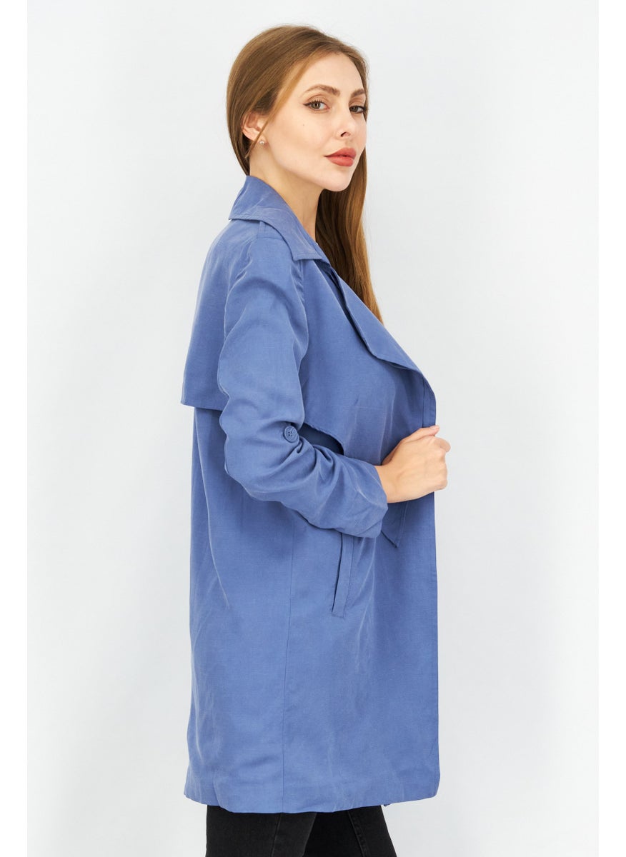 Women Plain Split Neck Long Sleeves Trench Coat, Blue - pzsku/Z93B83B125A6C0F57ED41Z/45/_/1728334152/ffce0999-8325-4ae3-8b90-d4b329ba4980