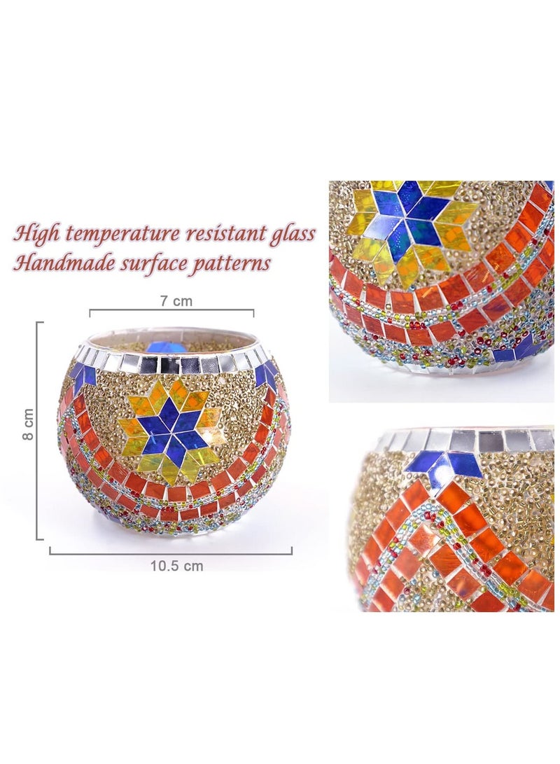Excefore Glass Candle Holder Bowl for Tea Light and Votive Candle, Mosaic and Vintage Style, Handmade Decoration for Home Party Wedding Holiday(TCCD) - Image 4