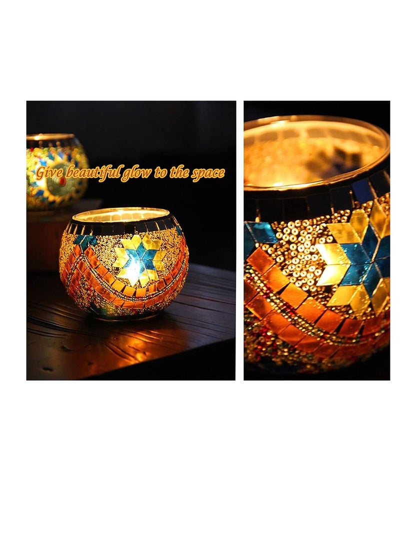 Excefore Glass Candle Holder Bowl for Tea Light and Votive Candle, Mosaic and Vintage Style, Handmade Decoration for Home Party Wedding Holiday(TCCD) - Image 3