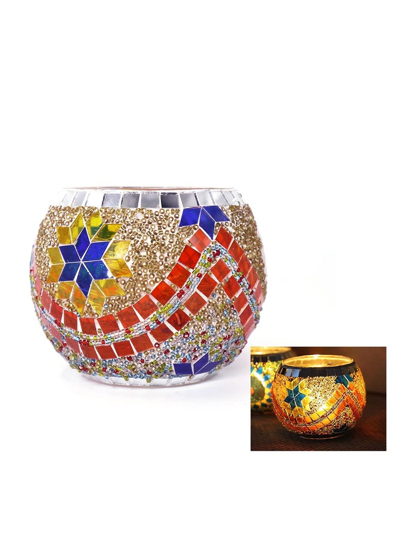 Excefore Glass Candle Holder Bowl for Tea Light and Votive Candle, Mosaic and Vintage Style, Handmade Decoration for Home Party Wedding Holiday(TCCD) - Image 1