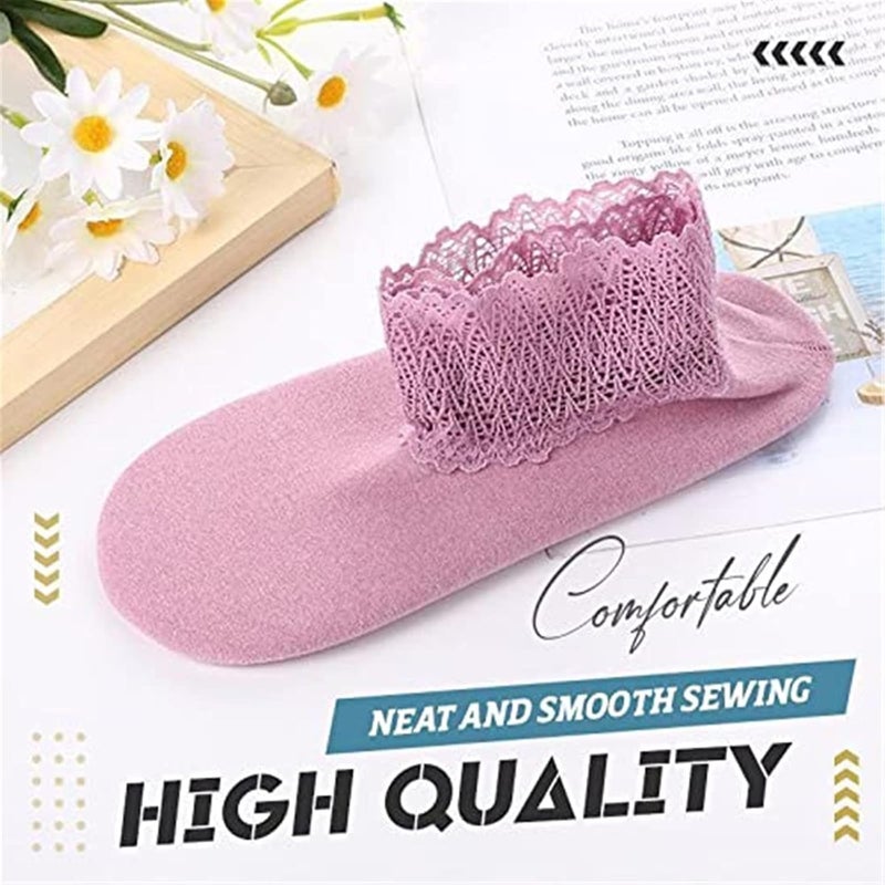 2022 Lace Warmer Socks - Non Slip Lace Cotton Ankle Socks - Women Lace Frilly Socks - Breathable Warm 3pairs-i - Image 2