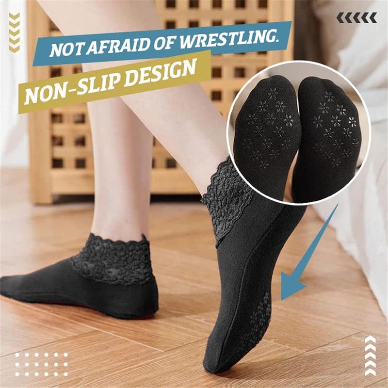 2022 Lace Warmer Socks - Non Slip Lace Cotton Ankle Socks - Women Lace Frilly Socks - Breathable Warm 3pairs-i - Image 5
