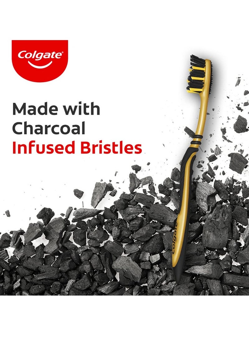 كولجيت فرشاة أسنان كولجيت زيجزاج اليدوية متوسطة الشعيرات بالفحم للبالغين - 4 قطع، تزيل الجراثيم بين الأسنان، منظف ناعم للسان - Image 2